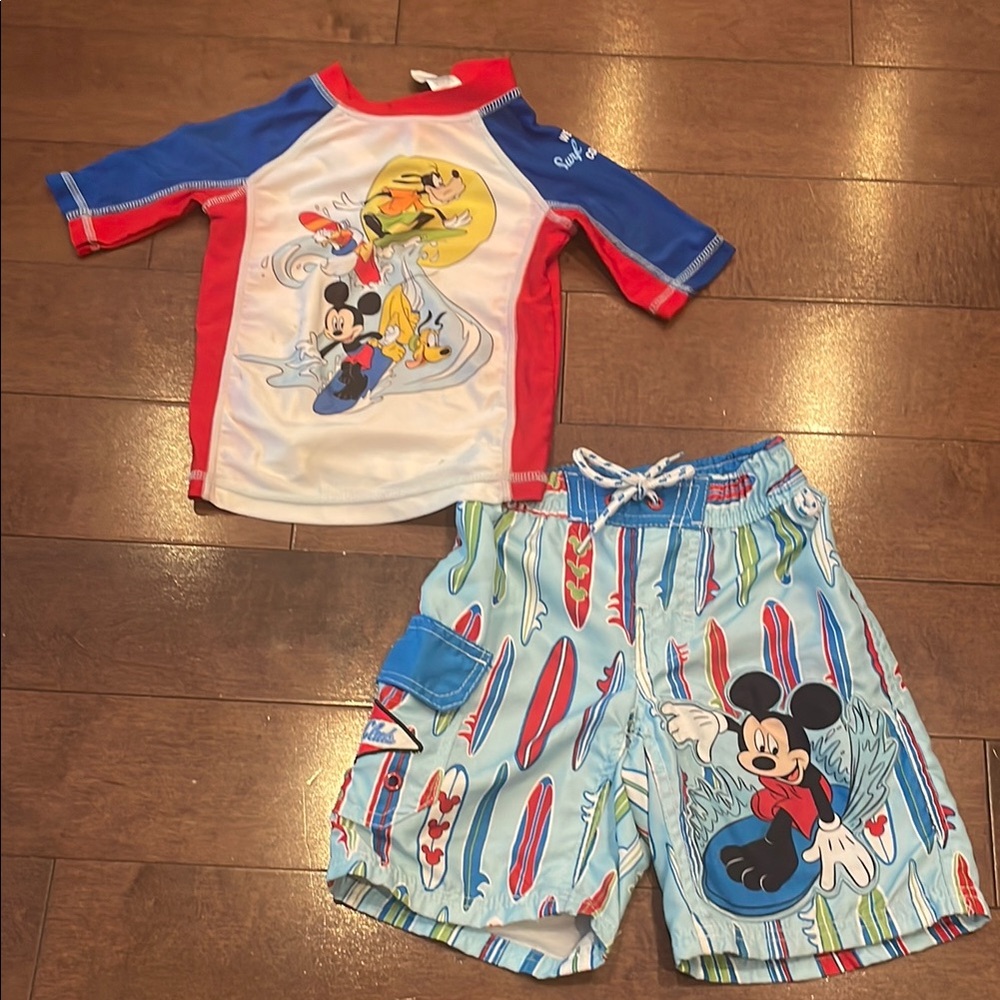 Disney Mickey Mouse Rashguard Swim Set Blue Red